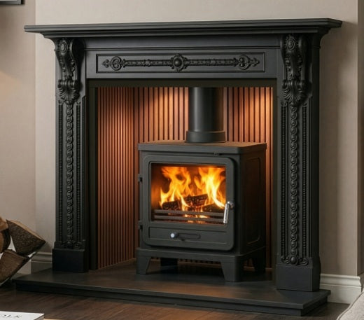 Penman Newport 60" Black Cast Iron Fireplace Mantel