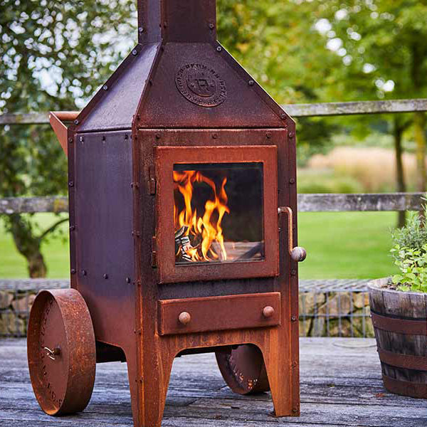 RB73 - Bijuga with Wheels - Weathered Premium Outdoor Chiminea and Wood Stove