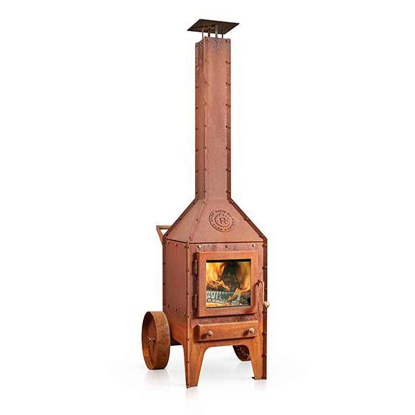 RB73 - Bijuga with Wheels - Weathered Premium Outdoor Chiminea and Wood Stove