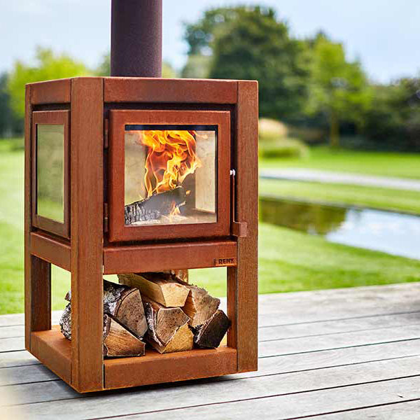 RB73 - Quaruba L Mobile - Weathered Premium Outdoor Chiminea and Wood Stove