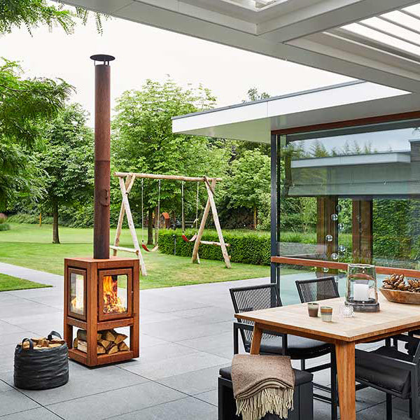 RB73 - Quaruba XL Mobile - Weathered Premium Outdoor Chiminea and Wood Stove