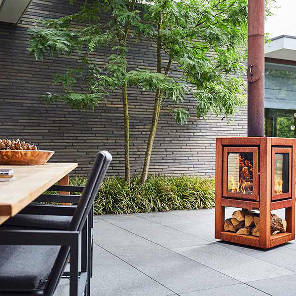 RB73 - Quaruba XL Mobile - Weathered Premium Outdoor Chiminea and Wood Stove