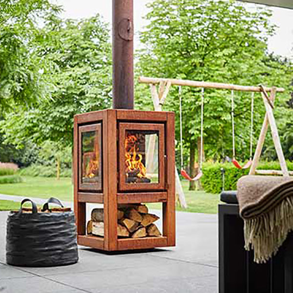 RB73 - Quaruba XL Mobile - Weathered Premium Outdoor Chiminea and Wood Stove