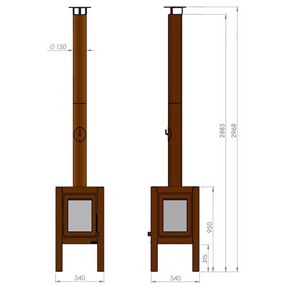 RB73 - Quaruba XL - Weathered Premium Outdoor Chiminea and Wood Stove