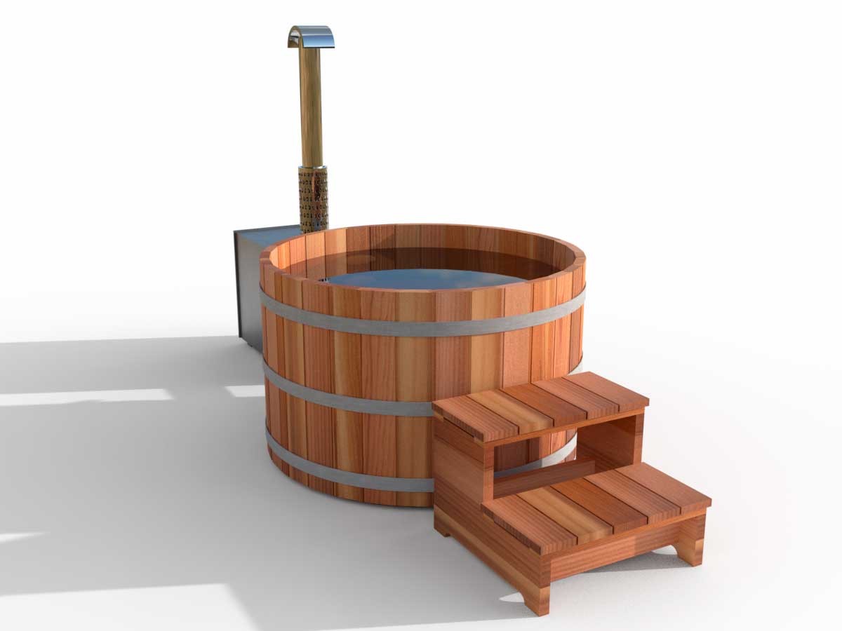 Ofuro Round Cedar Wood Hot Tub - Wood Fired Heater